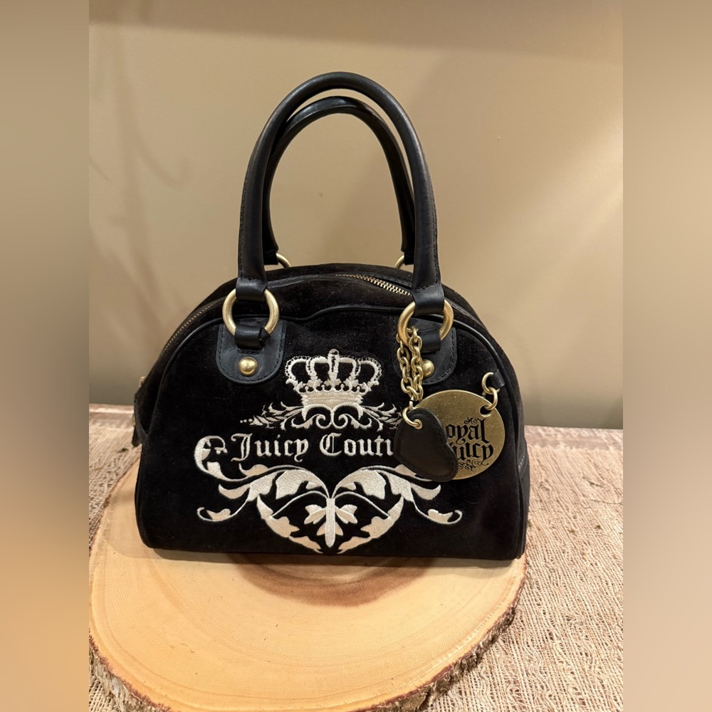 Juicy Couture Bowler Black Velour‎ Bag With Charm New With Tags Vintage Y2K Rare